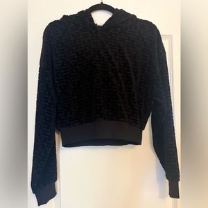 GUESS Logo Black Velour Cropped Hoodie Small
